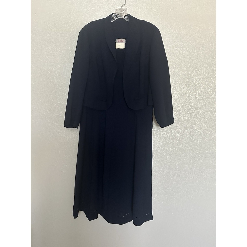 VTG 1950's Lane Bryant Navy Blue 2 pc. Midi Dress & Jacket Pleated Bows Union 40